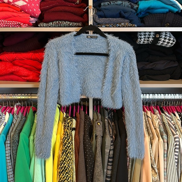 Zara blue long sleeve eyelash sweater shrug size M - Picture 1 of 3